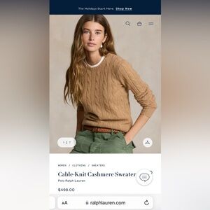 Luxurious cashmere cable knit swearer from Polo RL